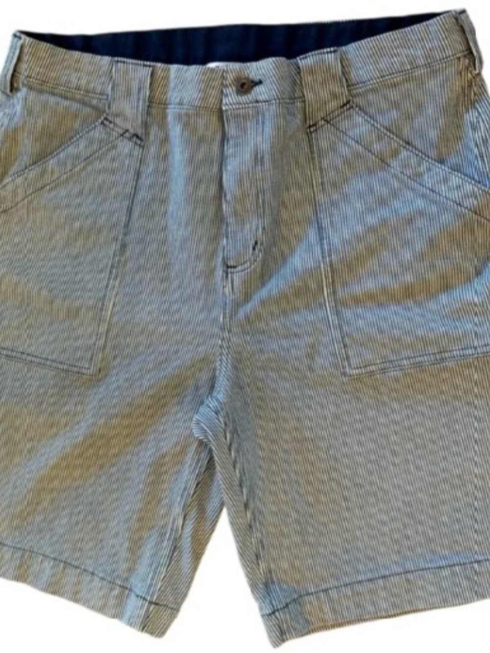 Duluth Trading Co White & Blue Pinstripe Women's Cargo Shorts sz 10 LIKE NEW!